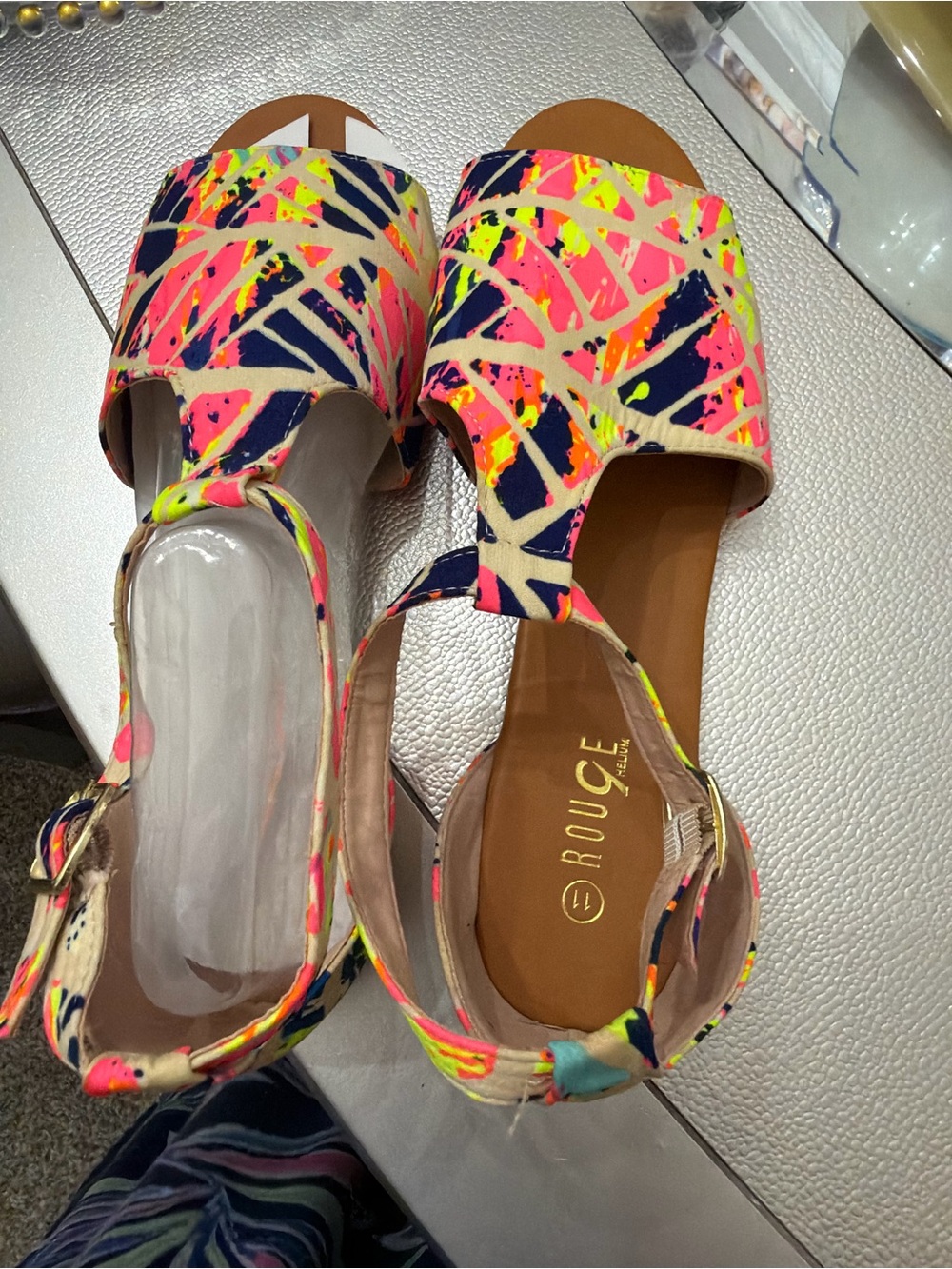 Rouge Helium Neon Splash Open-Toe Ankle-Strap Sandals